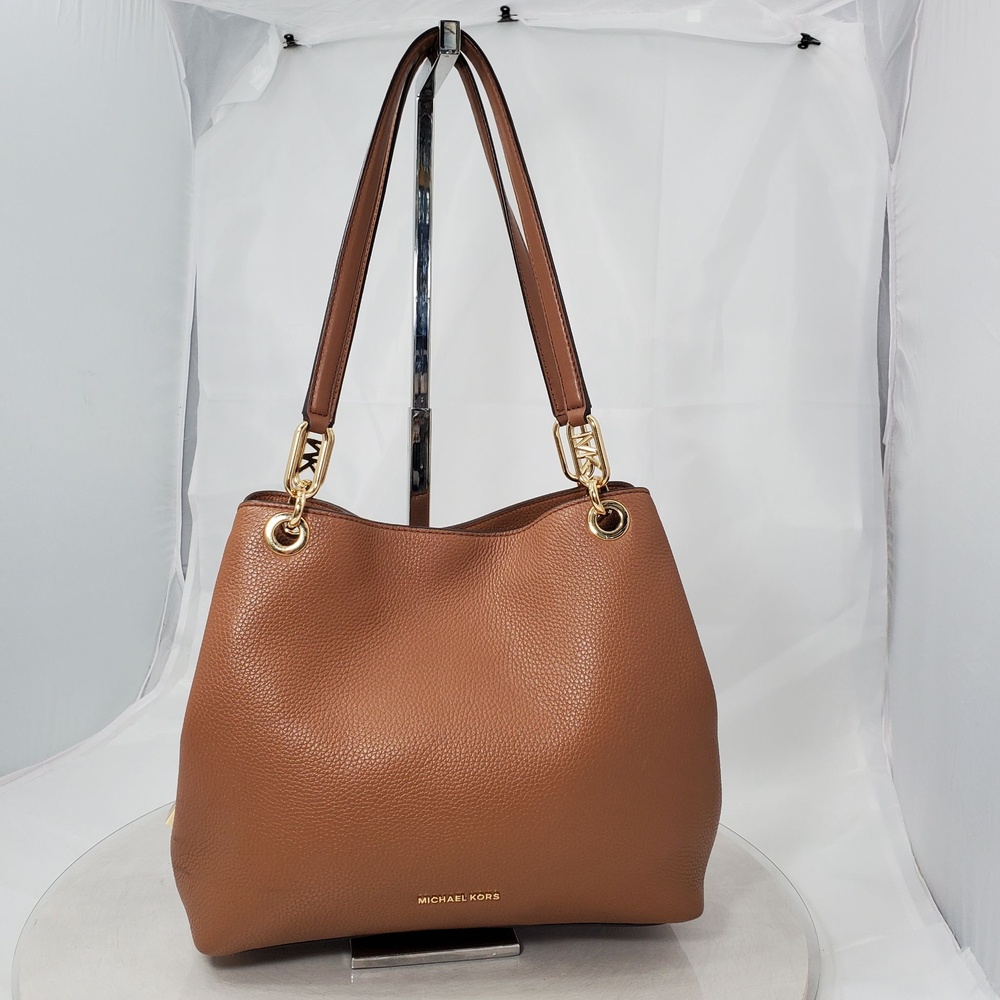 Michael Kors Kensington Brown Pebbled Leather Shoulder Tote Bag Gold 30F3GBKT7L